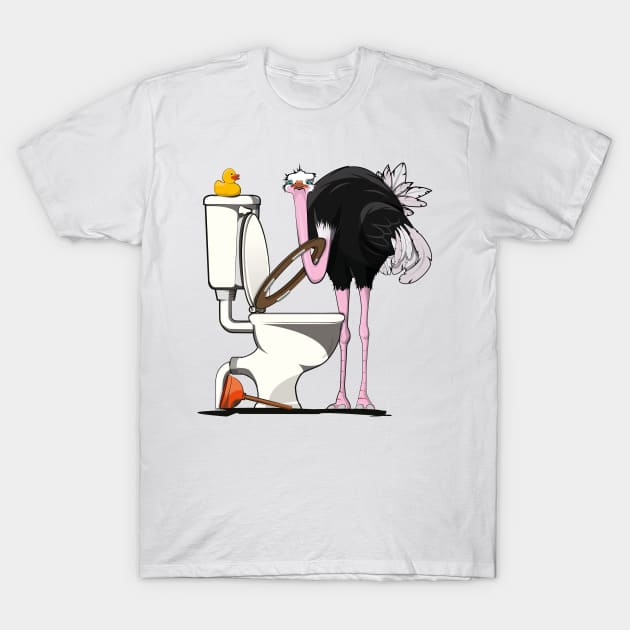 Ostrich on the Toilet T-Shirt by InTheWashroom